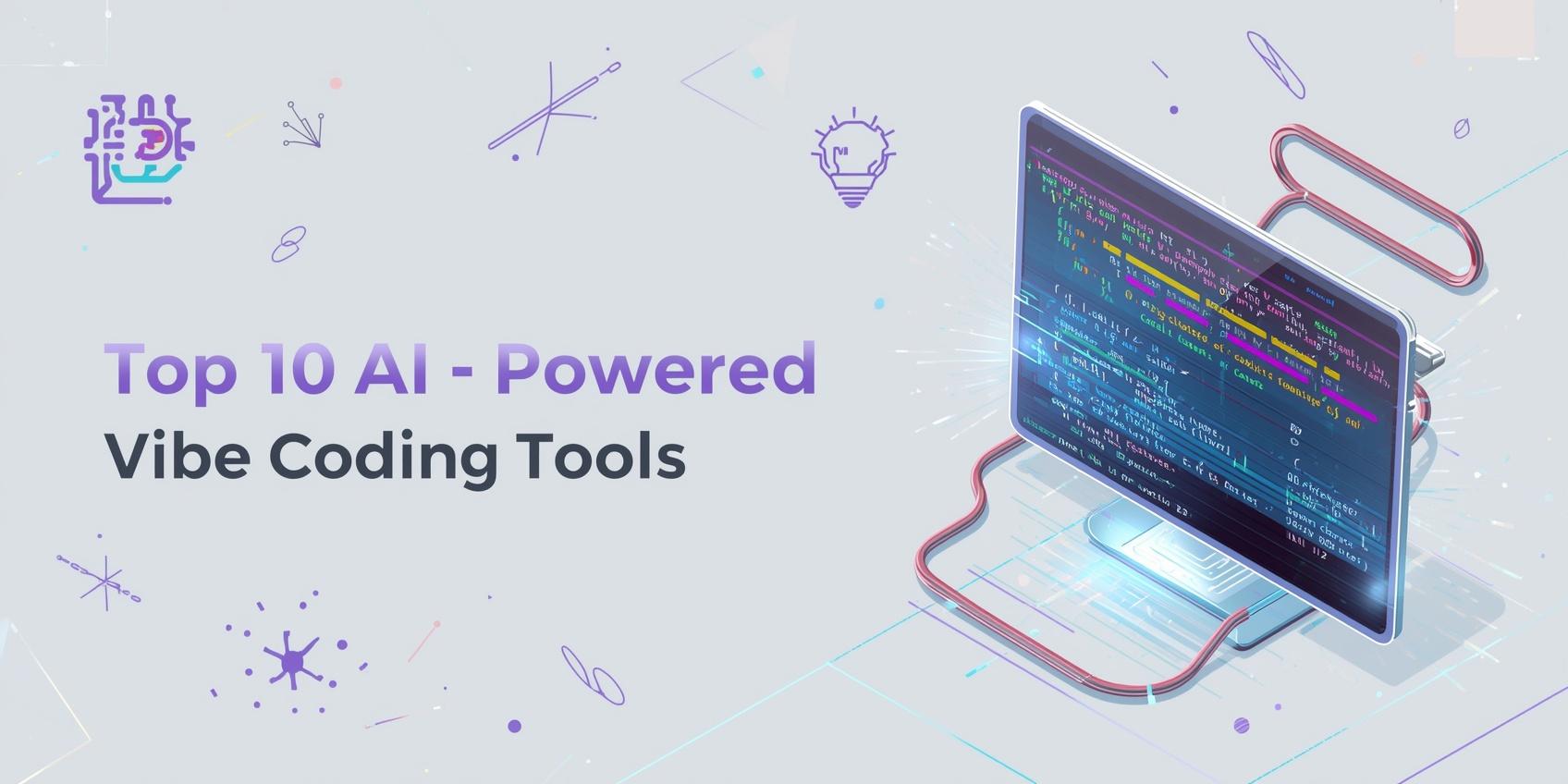 Ana Sayfa en iyi 10 yapay zeka ile vibe coding aracı içeriğim için bir görsel üret fakat ve içinde kodlar ve bilgisayar olsun