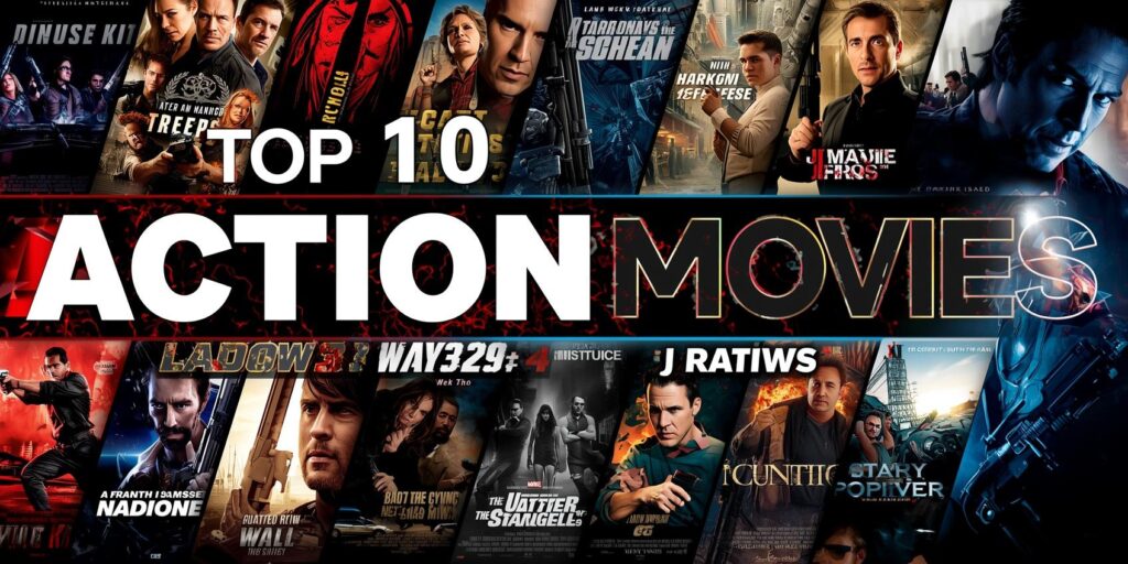 sitem için en iyi imdb puanlı 10 aksiyon filmini temsil edicek bir görsel üret